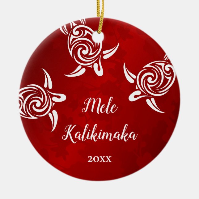 PHOTO White Turtles | Mele Kalikimaka  Ceramic Ornament (Front)
