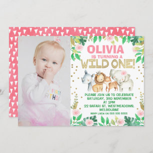 Photo Wild One Safari 1st Birthday Invitation