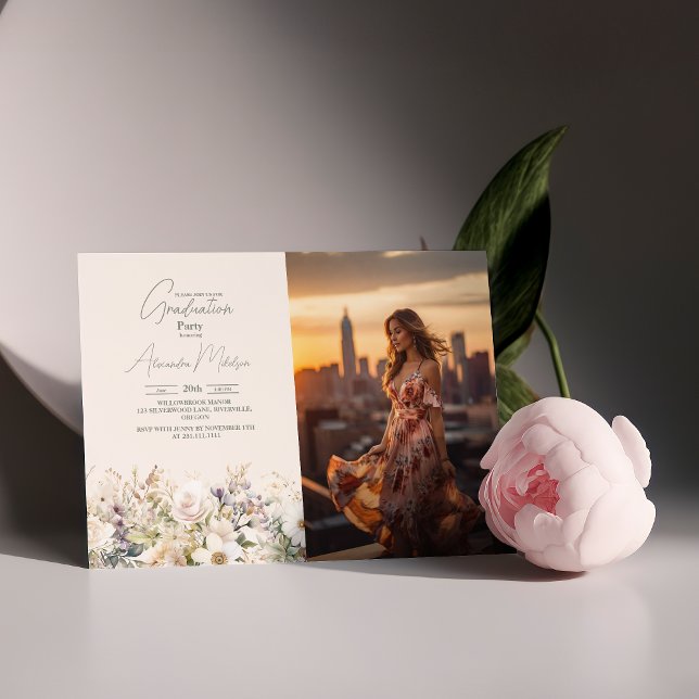 Photo Wildflower Graduation Boho Country Floral Invitation (Creator Uploaded)