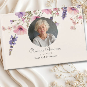Photo, Wildflower "In Loving Memory" Funeral Guest Book