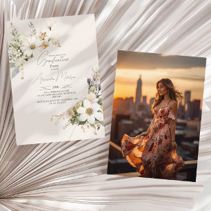 Photo Wildflowers Elegant Sage Graduation Invitation