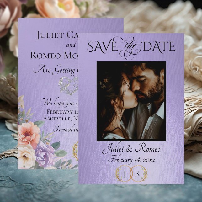 Photo, Wildflowers & Leaf Monogram - Blue Lilac Save The Date (Creator Uploaded)
