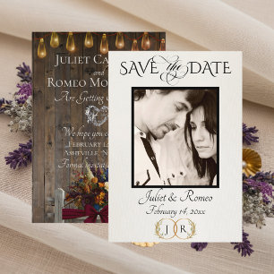 Photo, Wildflowers & Leaf Monogram - Burgundy Save The Date
