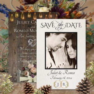 Photo, Wildflowers & Leaf Monogram - Cream Save The Date