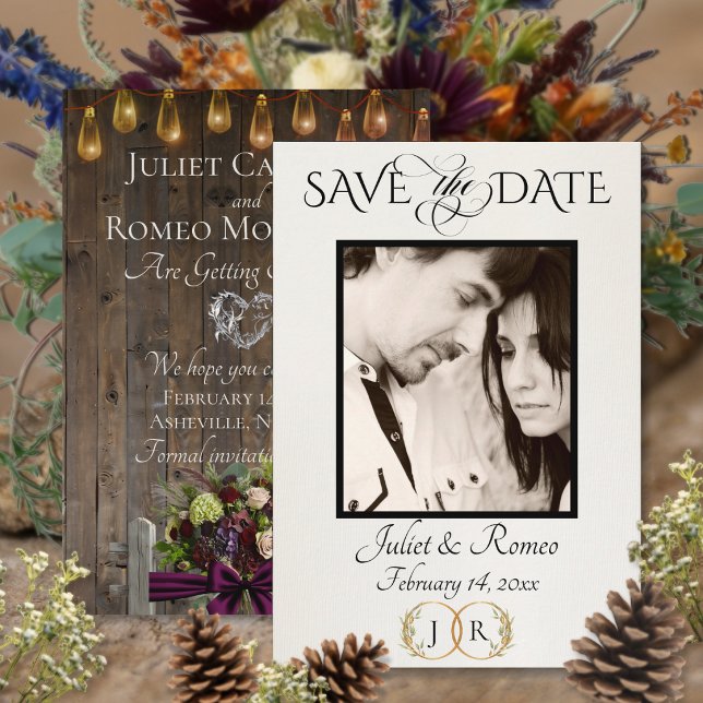 Photo, Wildflowers & Leaf Monogram - Plum Save The Date (Creator Uploaded)