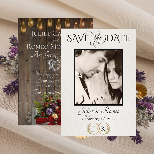 Photo, Wildflowers & Leaf Monogram - Red Save The Date (Creator Uploaded)