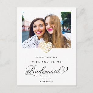 Photo Will You Be My Bridesmaid White Heart Postcard