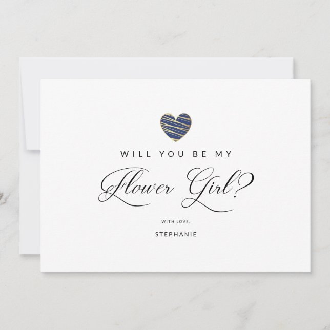 Photo Will You Be My flower Girl Navy Heart (Front)