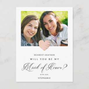 Photo Will You Be My Maid of Honour Pink Heart Postcard