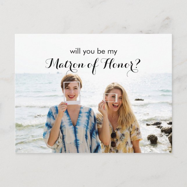 Photo Will You Be My Matron of Honour Proposal Car Holiday Postcard (Front)
