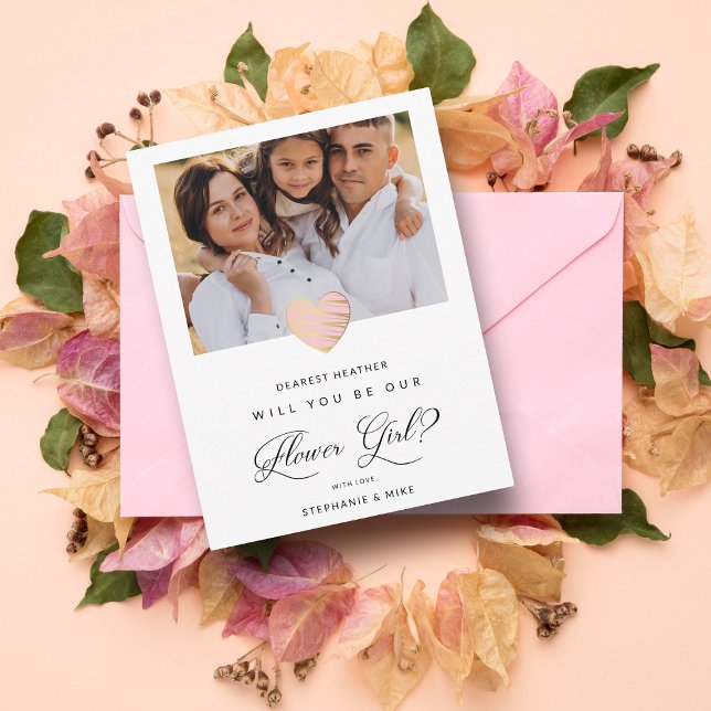 Photo Will You Be Our Flower Girl Pink Heart Postcard (Creator Uploaded)