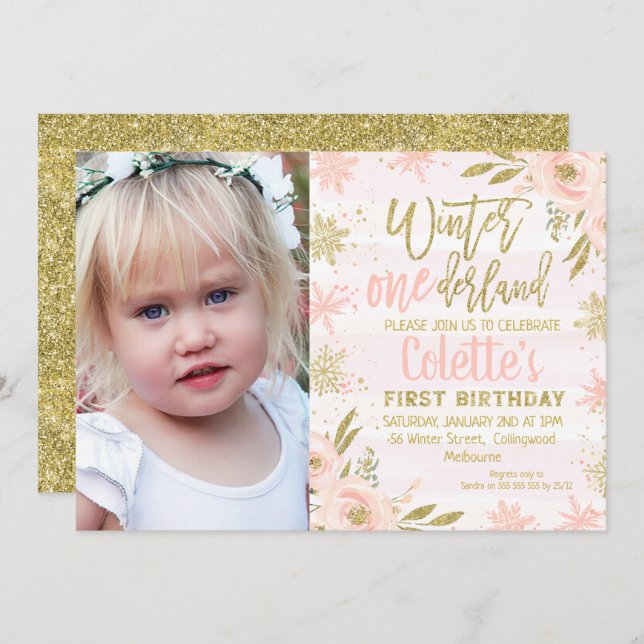 Photo Winter Onederland 1st Birthday Invitation (Front/Back)