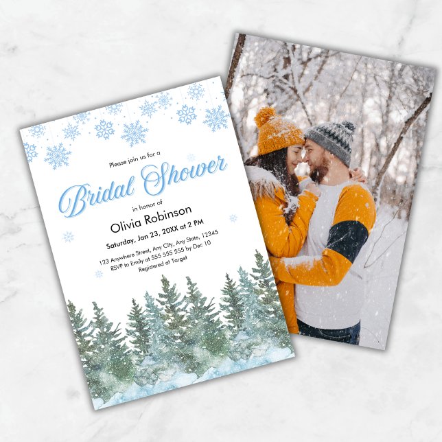 Photo Winter Pine Trees Snowflakes Bridal Shower Invitation (Photo Winter Pine Trees Snowflakes Bridal Shower Invitation  )