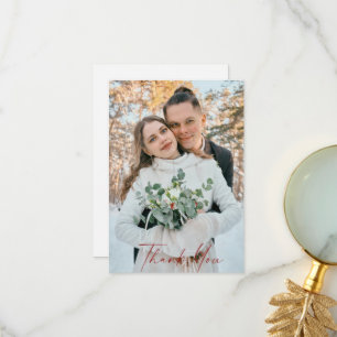 Photo Winter Red Text Wedding Blank Thank You Card
