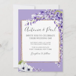  Photo Wisteria Blooms QR Code Wedding Invitation