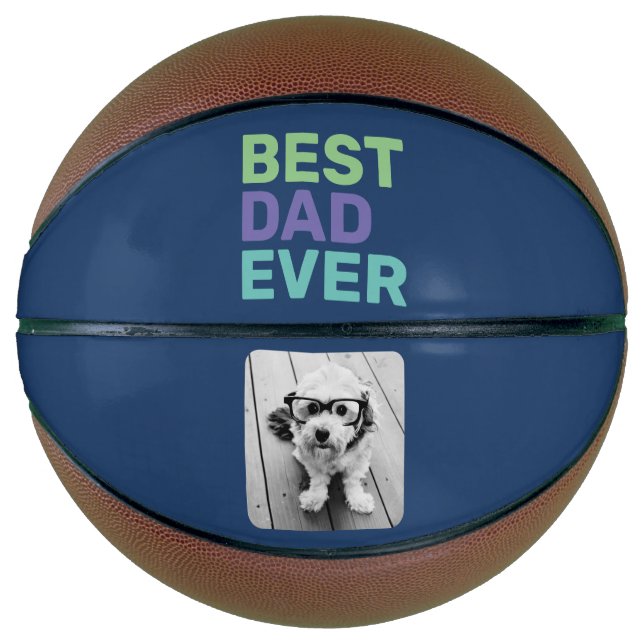 Photo with Best Dad Ever - Whimsical Greeting Blue Basketball (Front)