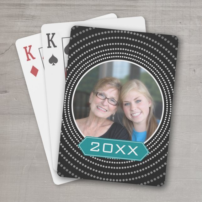 Photo with Black Polka Dot Frame and Custom Year Playing Cards