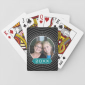 Photo with Black Polka Dot Frame and Custom Year Playing Cards (Back)