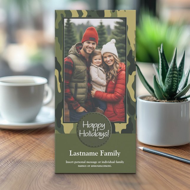 Photo with Camouflage Print Military Holiday Card (Custom Holiday Photo card - Can be used for any event)