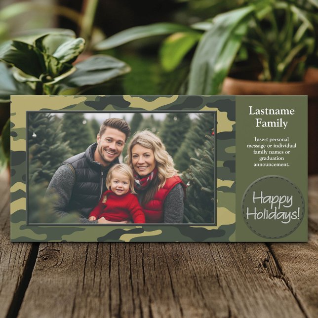 Photo with Camouflage Print Military Holiday Card (Custom Photo Card)