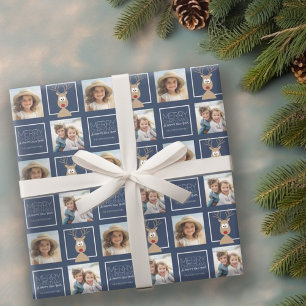 Photo with Cartoon Reindeer with Merry Christmas Wrapping Paper
