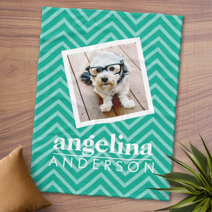 Photo with Chevron Pattern and Custom Name Fleece Blanket