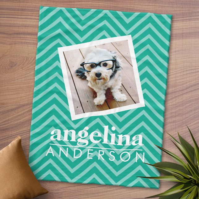 Photo with Chevron Pattern and Custom Name Fleece Blanket (Personalized Fleece Blanket - Add Photos and Text)