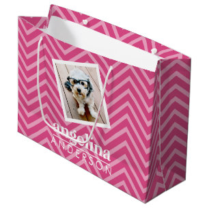 Photo with Chevron Pattern and Custom Name Large Gift Bag