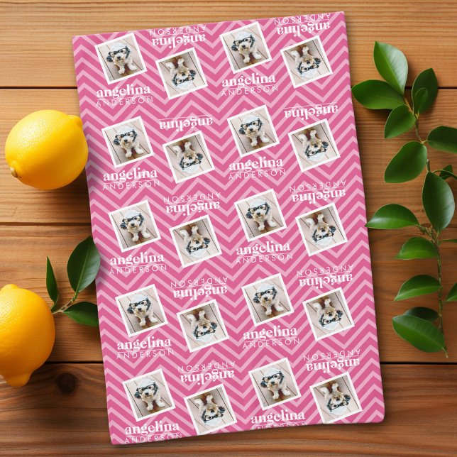 Photo with Chevron Pattern and Custom Name Tablecloth (Custom Kitchen Towel)