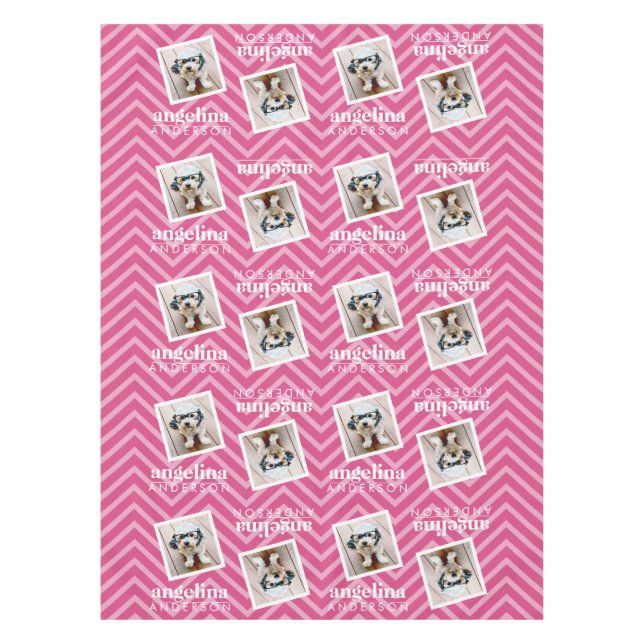 Photo with Chevron Pattern and Custom Name Tablecloth (Front)