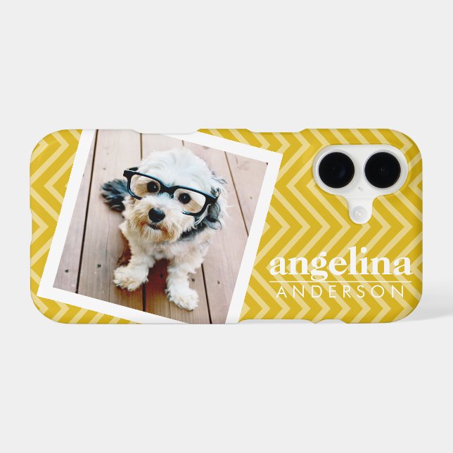 Photo with Gold Chevron Pattern and Custom Name (Back (Horizontal))