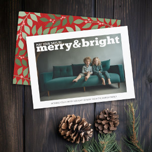 Photo with huge Merry & Bright - botanical back Holiday Card