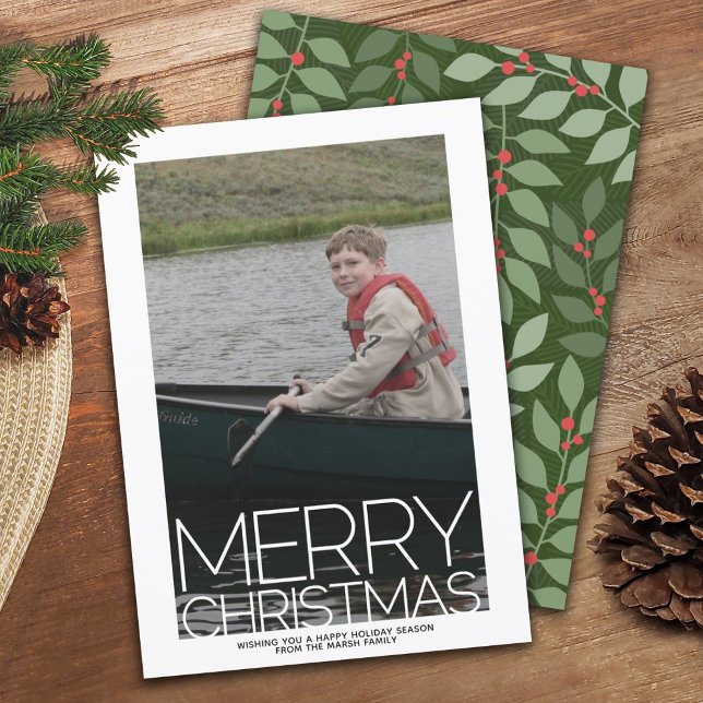 Photo with huge Merry Christmas - botanical back Holiday Card (Creator Uploaded)