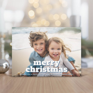 Photo with huge MERRY Christmas - navy blue Holiday Card