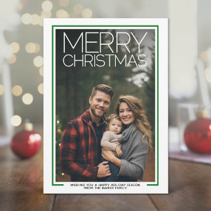 Photo with huge MERRY CHRISTMAS Red Green Plaid Holiday Card