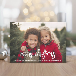 Photo with huge MERRY script - Christmas Plaid Holiday Card