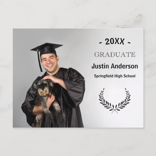 Photo with Laurel Branches - Graduation Postcard (Front)
