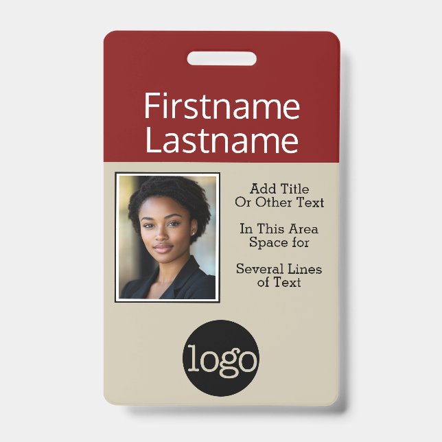Photo with Logo and Company Information Name ID Badge (Front)