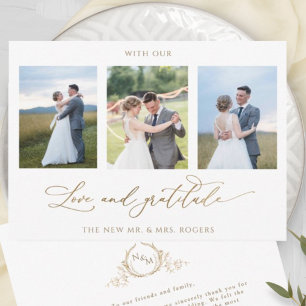 Photo, With Love and Gratitude Monogram Wedding Thank You Card