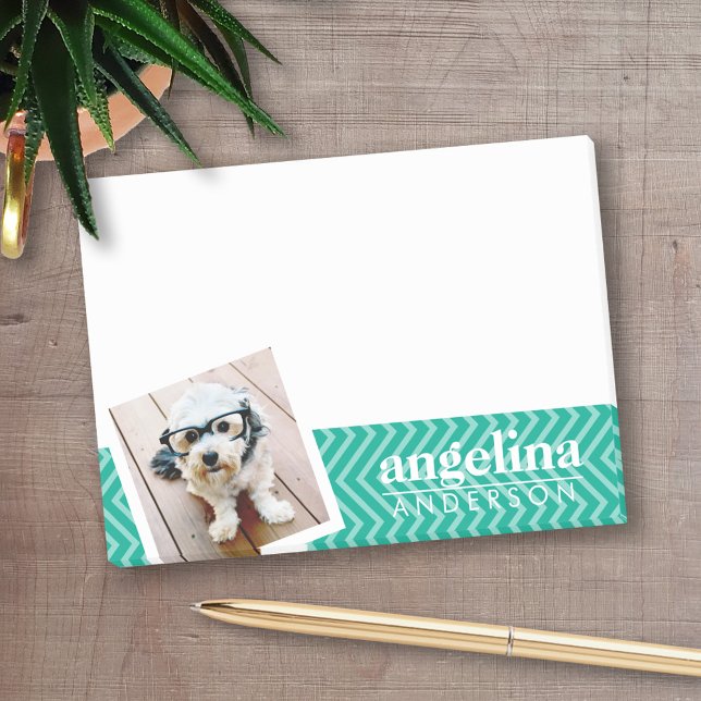 Photo with Modern Chevron Pattern and Custom Name Post-it Notes (Personalized post-it notes with an area to add your name or other text)