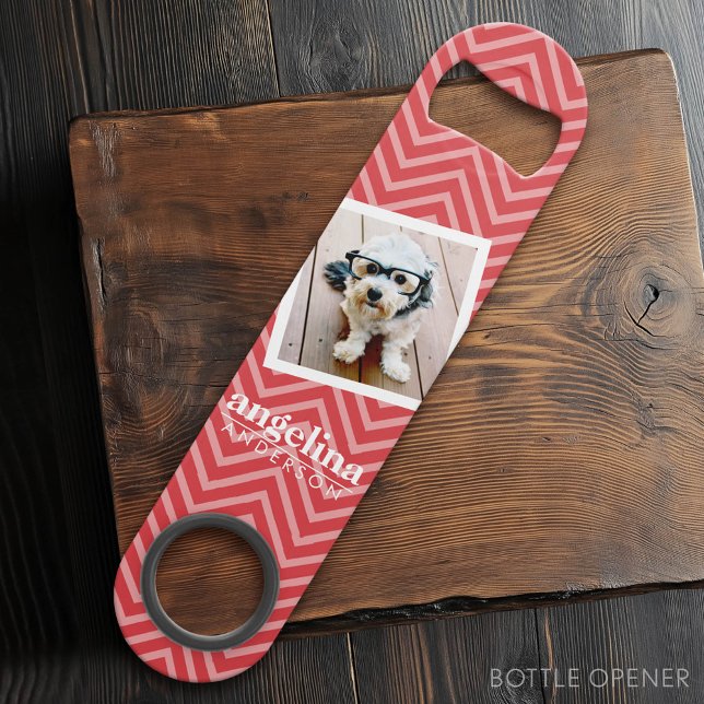 Photo with Red Chevron Pattern Custom Name (Custom Bar Key)