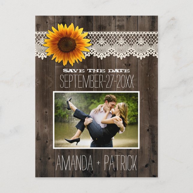 Photo Wood Sunflower Wedding Save The Date Cards (Front)