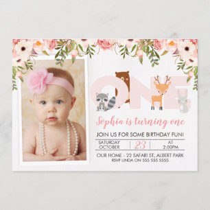 Photo Woodland Animals 1st Birthday Invitation