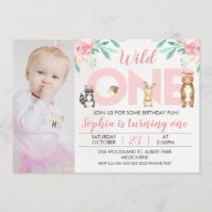 Photo Woodland Animals 1st Birthday Invitation