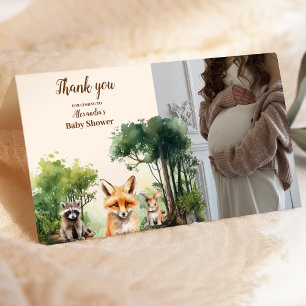 Photo Woodland Animals Baby Shower Thank You Card