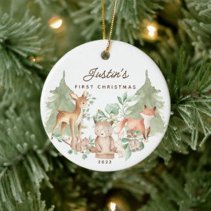 Photo Woodland Animals Baby's First Christmas Ceramic Ornament