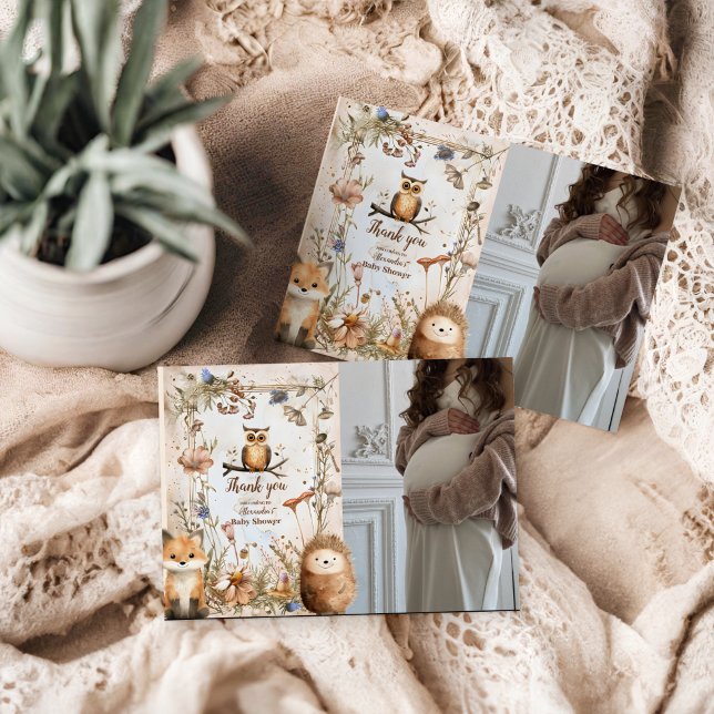 Photo Woodland Forest Animals Baby Shower Thank You Card (Creator Uploaded)