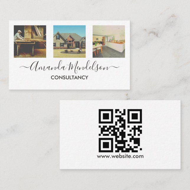 Photo x3 text and QR code or logo Business Card (Front/Back)