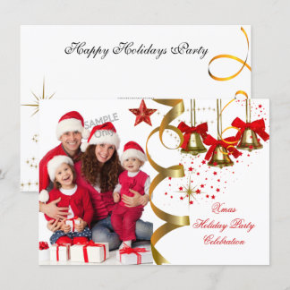 Photo Xmas Holiday Christmas Party Gold Red Black Invitation