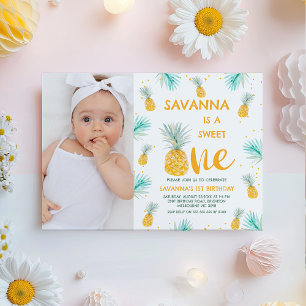 Photo Yellow Sweet One Pineapple 1st Birthday  Invitation